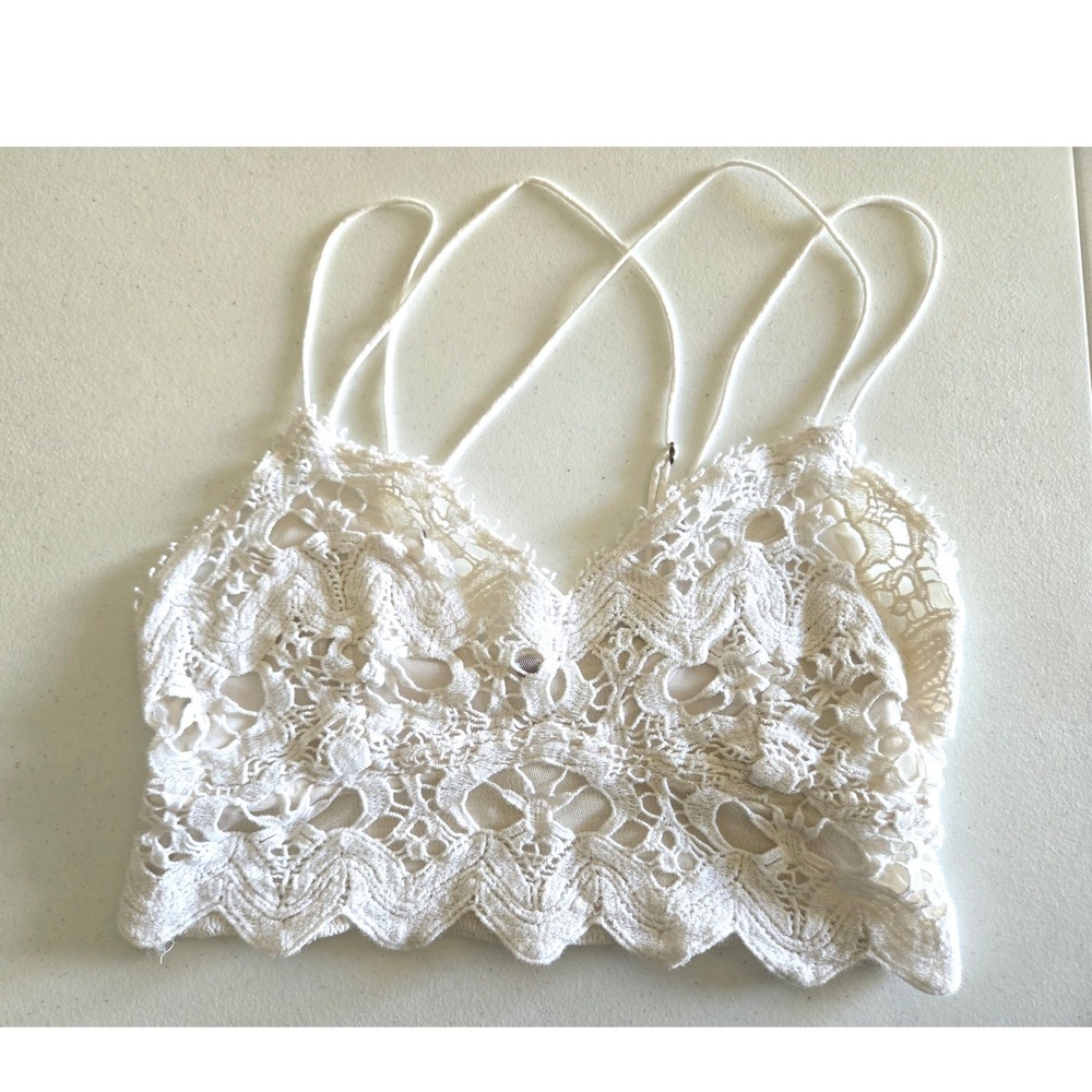 Free People M FP One White Lace Bralette Smocked Back Adjustable Straps Crop Top - Picture 2 of 6